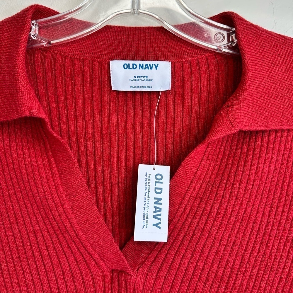 NWT Old Navy Ribbed Crop Polo Sweater Red Size Small Petite - Picture 4 of 10